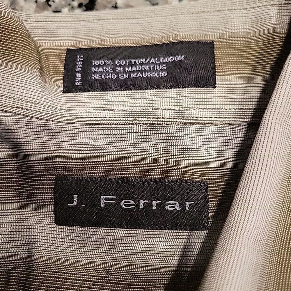 J.Ferrar Men's Olive Green Striped‎ Dress Shirt Size  16.5 34-35 - Picture 2 of 6